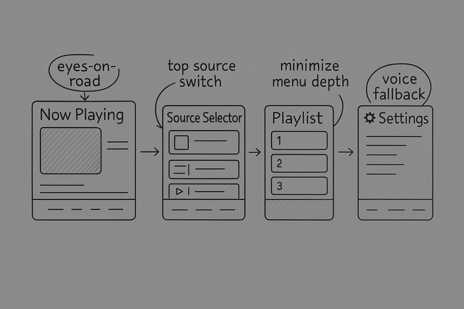 Early sketches exploring infotainment interface concepts